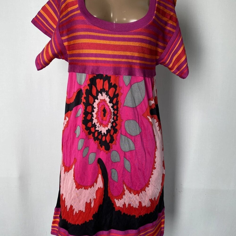 Missoni Women’s Floral Striped Knit Jersey Mini Dress – Pink/Purple – Size 2